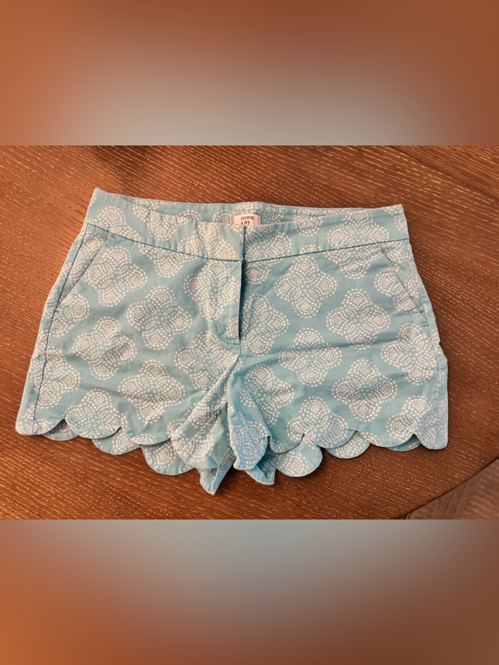 crown & ivy Light Blue Printed Scallop Hem Shorts